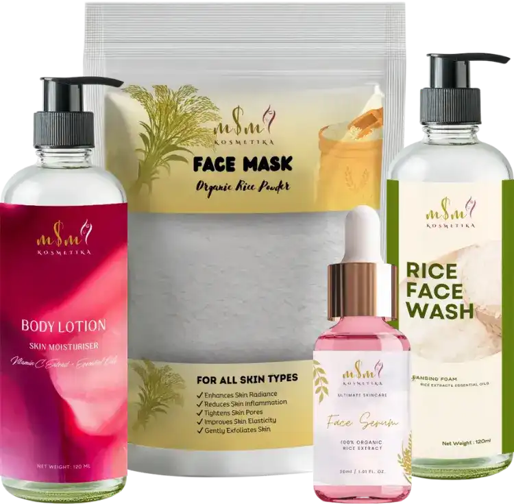 MSM Kosmetika Rice Skincare Pack with Facewash, Serum, Mask and Lotion – best skincare products in Pakistan, natural and organic skincare products